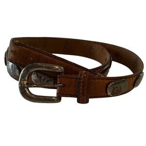 Vintage Leather Concho Belt Brown Silver Oval Discs Size 36 Western